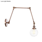 Vintage Chrome/Copper/Bronze Orb Wall Sconce Lamp - Clear/Amber Glass Adjustable Arm 1 Light Ideal