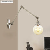 Vintage Chrome/Copper/Bronze Orb Wall Sconce Lamp - Clear/Amber Glass Adjustable Arm 1 Light Ideal