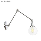 Vintage Chrome/Copper/Bronze Orb Wall Sconce Lamp - Clear/Amber Glass Adjustable Arm 1 Light Ideal