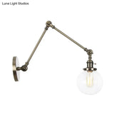 Vintage Chrome/Copper/Bronze Orb Wall Sconce Lamp - Clear/Amber Glass Adjustable Arm 1 Light Ideal