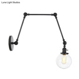 Vintage Chrome/Copper/Bronze Orb Wall Sconce Lamp - Clear/Amber Glass Adjustable Arm 1 Light Ideal