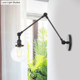 Vintage Chrome/Copper/Bronze Orb Wall Sconce Lamp - Clear/Amber Glass Adjustable Arm 1 Light Ideal