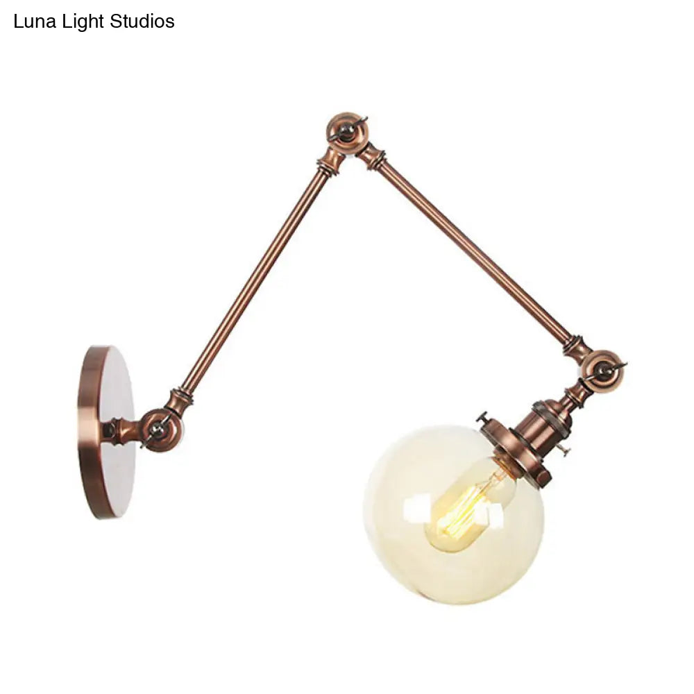 Vintage Chrome/Copper/Bronze Orb Wall Sconce Lamp - Clear/Amber Glass Adjustable Arm 1 Light Ideal