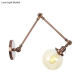 Vintage Chrome/Copper/Bronze Orb Wall Sconce Lamp - Clear/Amber Glass Adjustable Arm 1 Light Ideal