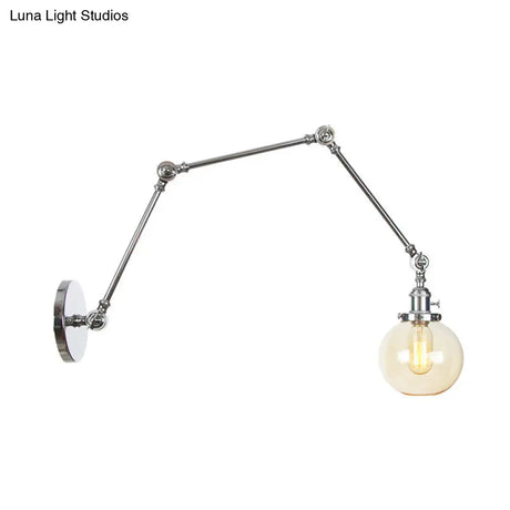 Vintage Chrome/Copper/Bronze Orb Wall Sconce Lamp - Clear/Amber Glass Adjustable Arm 1 Light Ideal