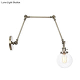 Vintage Chrome/Copper/Bronze Orb Wall Sconce Lamp - Clear/Amber Glass Adjustable Arm 1 Light Ideal