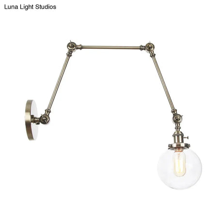 Vintage Chrome/Copper/Bronze Orb Wall Sconce Lamp - Clear/Amber Glass Adjustable Arm 1 Light Ideal