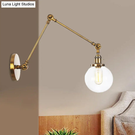 Vintage Chrome/Copper/Bronze Orb Wall Sconce Lamp - Clear/Amber Glass Adjustable Arm 1 Light Ideal