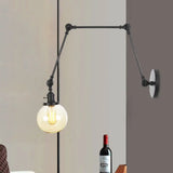 Vintage Chrome/Copper/Bronze Orb Wall Sconce Lamp - Clear/Amber Glass Adjustable Arm 1 Light Ideal