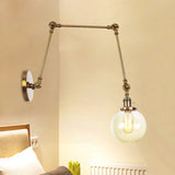 Vintage Chrome/Copper/Bronze Orb Wall Sconce Lamp - Clear/Amber Glass Adjustable Arm 1 Light Ideal