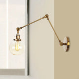 Vintage Chrome/Copper/Bronze Orb Wall Sconce Lamp - Clear/Amber Glass Adjustable Arm 1 Light Ideal