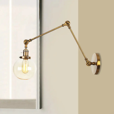 Vintage Chrome/Copper/Bronze Orb Wall Sconce Lamp - Clear/Amber Glass Adjustable Arm 1 Light Ideal