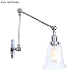 Vintage Chrome Sconce Light With Clear Glass Bell Shade - Ideal For Living Room