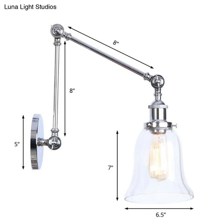 Vintage Chrome Sconce Light With Clear Glass Bell Shade - Ideal For Living Room