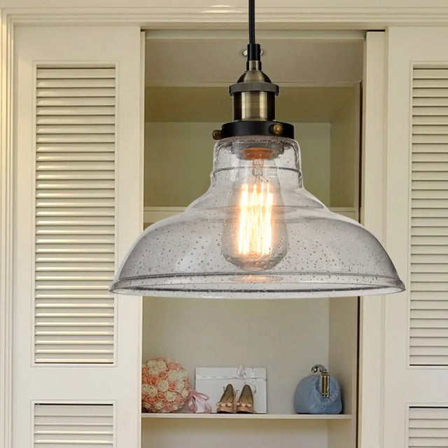 Vintage Clear Glass Pendant Lighting For Dining Room With Barn Style Shade