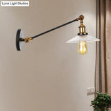 Vintage Clear Glass Ribbed Wall Lamp Saucer - Bronze/Brass/Copper Finish 1 Light Fixture 8/12 L Arm