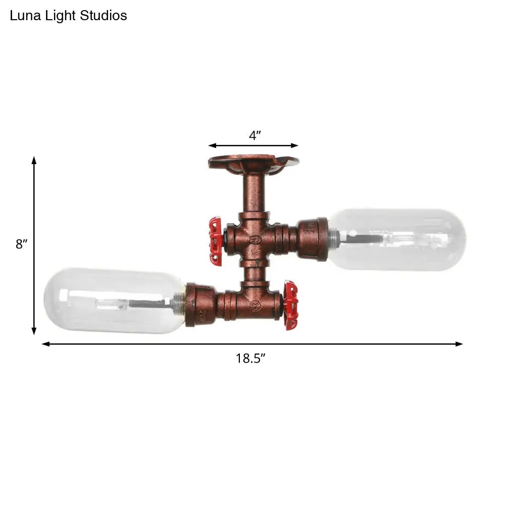 Vintage Clear Glass Semi Flush Light For Living Room With Weathered Copper Finish - 2 - Light