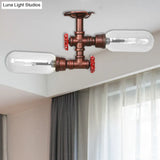 Vintage Clear Glass Semi Flush Light For Living Room With Weathered Copper Finish - 2 - Light
