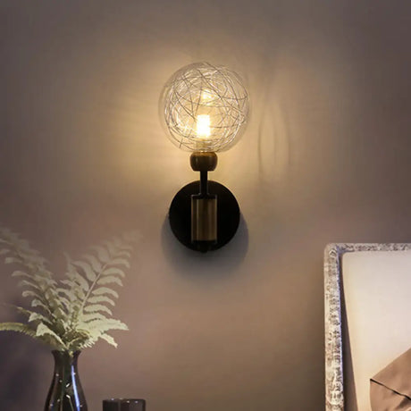 Vintage Clear Glass Wall Sconce Lighting With 1/2 Lights Orb Black/Gold Fixture 1 / Black