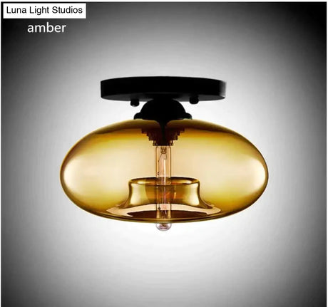 Vintage Colorful Hand Blown Glass Ceiling Lighting Retro Round Design Balcony Corridor Lamp Amber /