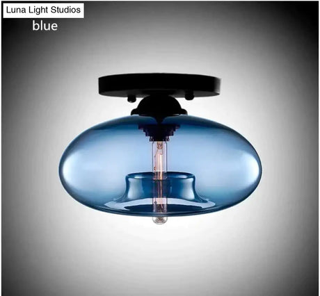 Vintage Colorful Hand Blown Glass Ceiling Lighting Retro Round Design Balcony Corridor Lamp