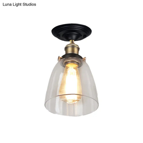 Vintage Cone Clear Glass Semi Flush Mount Light In Antique Brass – Ideal For Hallways