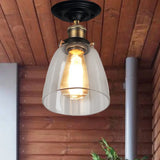 Vintage Cone Clear Glass Semi Flush Mount Light In Antique Brass – Ideal For Hallways