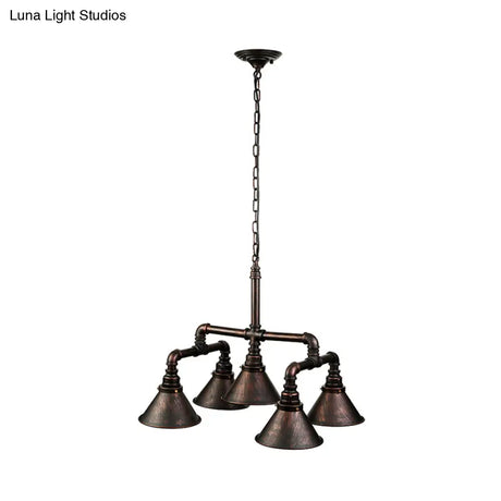 Vintage Conical Chandelier With 5 Metal Lights - Stylish Ceiling Fixture For Dining Room Décor