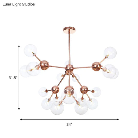 Vintage Copper Chandelier With Clear/Amber Glass Orb Shades - 3/9/12 Lights Branch Design