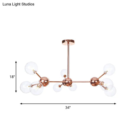 Vintage Copper Chandelier With Clear/Amber Glass Orb Shades - 3/9/12 Lights Branch Design