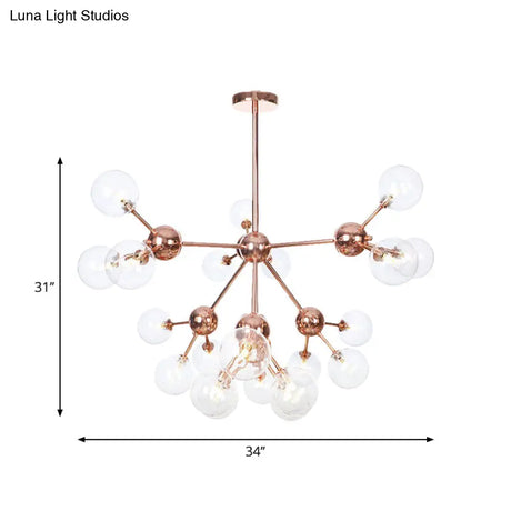 Vintage Copper Chandelier With Clear/Amber Glass Orb Shades - 3/9/12 Lights Branch Design