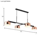 Vintage Copper Finish 4-Head Bowl Linear Chandelier - Adjustable Cord Included