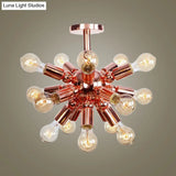 Vintage Copper Finish 6/9 Lights Starburst Semi Flush Ceiling Light For Bedroom