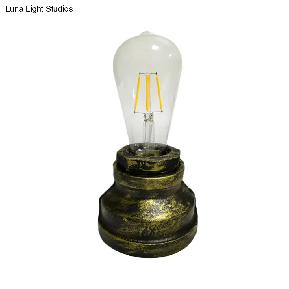 Vintage Copper/Gold Finish Plug-In Desk Lamp With Bare Bulb - 1-Light Metallic Small Table For Study