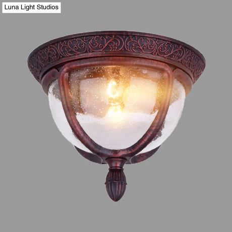 Vintage Copper Outdoor Flush Lighting With Seeded Glass And 2 Bulbs For Balcony
