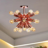 Vintage Copper Starburst Ceiling Light With Bare Bulb - Ideal For Restaurants (6/9 Heads) 12 /
