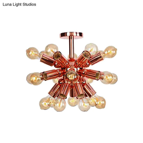 Vintage Copper Starburst Ceiling Light With Bare Bulb - Ideal For Restaurants (6/9 Heads)