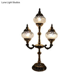 Vintage Crackle Glass Bedside Lamp With Oval Shade And 1/2/3 Lights Bronze Night Table Decor