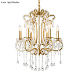 Vintage Crystal and Metal 6-Light Pendant for Bedroom with Gold Finish Gold