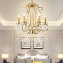 Vintage Crystal and Metal 6-Light Pendant for Bedroom with Gold Finish Gold