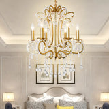 Vintage Crystal and Metal 6-Light Pendant for Bedroom with Gold Finish Gold