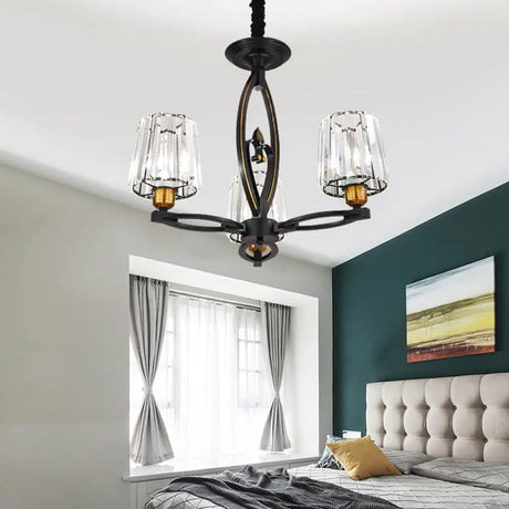 Vintage Crystal Block Ceiling Light - Tapered Design With 3/6 Hanging Lights For Dining Room In