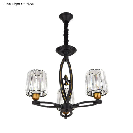 Vintage Crystal Block Ceiling Light - Tapered Design With 3/6 Hanging Lights For Dining Room In