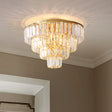 Vintage Crystal Block Flush Mount Lamp - 16’/19.5’ Dia 5/6 Heads Gold Finish / 16’