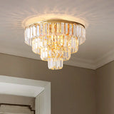 Vintage Crystal Block Flush Mount Lamp - 16’/19.5’ Dia 5/6 Heads Gold Finish / 16’