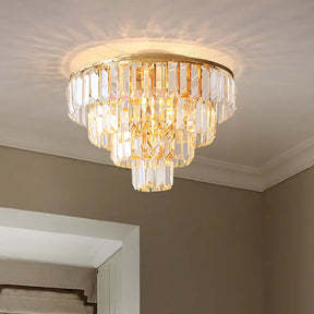 Vintage Crystal Block Flush Mount Lamp - 16’/19.5’ Dia 5/6 Heads Gold Finish / 16’