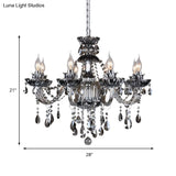 Vintage Crystal & Glass 6/8-Light Candle Chandelier Pendant In Smoke Grey