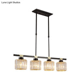 Vintage Crystal Pendant Light With 3/4 Heads For Dining Room - Black