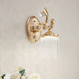 Vintage Crystal Wall Light With Gold Curved Arm & 1/2 Bulbs For Clear Pipe Lighting 1 /