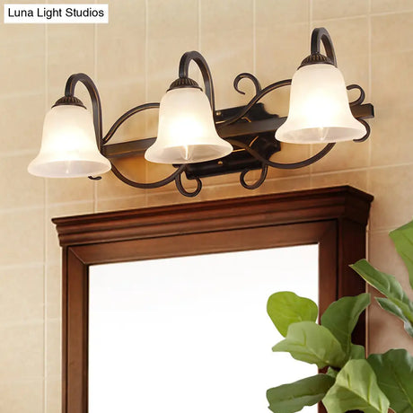 Vintage Curvy Arm Black Sconce Light Fixture For Bathroom Vanity - 2/3 Lights Milky Glass